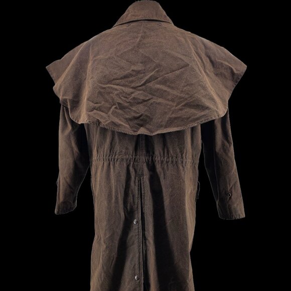 Outback Trading Co Bush Trader Duster Coat Mens Brown Waxed Oilskin Western Sz S - Picture 2 of 16